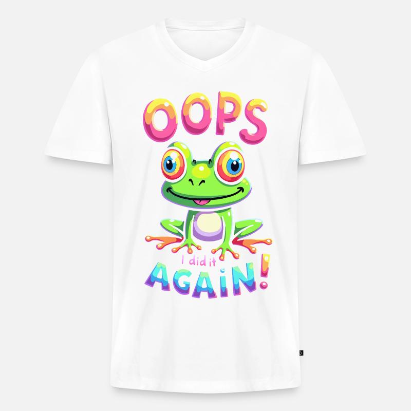 Bunter Frosch mit optimistischer Botschaft - Männer Premium Bio T-Shirt mit V-Ausschnitt - Weiß