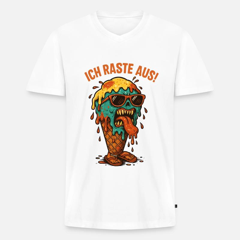 Schmelzendes Eisgesicht - Männer Premium Bio T-Shirt mit V-Ausschnitt - Weiß