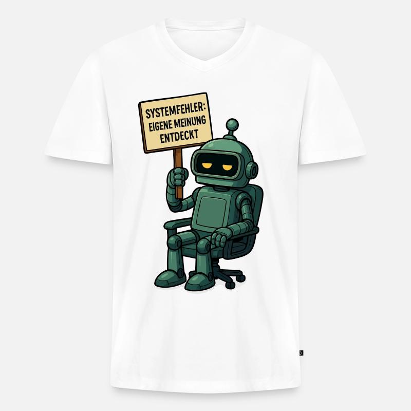 Systemfehler entdeckt – Denk selbst! Roboter - Männer Premium Bio T-Shirt mit V-Ausschnitt - Weiß