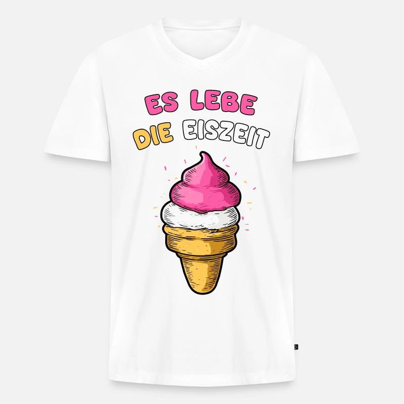 Es lebe die Eiszeit mit Eiscreme - Männer Premium Bio T-Shirt mit V-Ausschnitt - Weiß