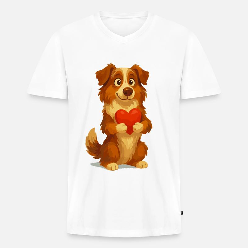 Australian Shepherd mit Herz Cartoon - Männer Premium Bio T-Shirt mit V-Ausschnitt - Weiß