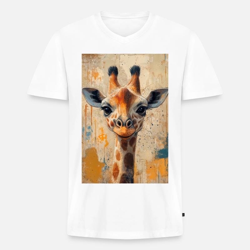 Illustration einer Giraffe - Männer Premium Bio T-Shirt mit V-Ausschnitt - Weiß