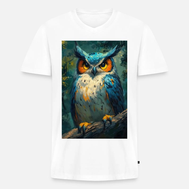 Illustration einer Eule - Männer Premium Bio T-Shirt mit V-Ausschnitt - Weiß