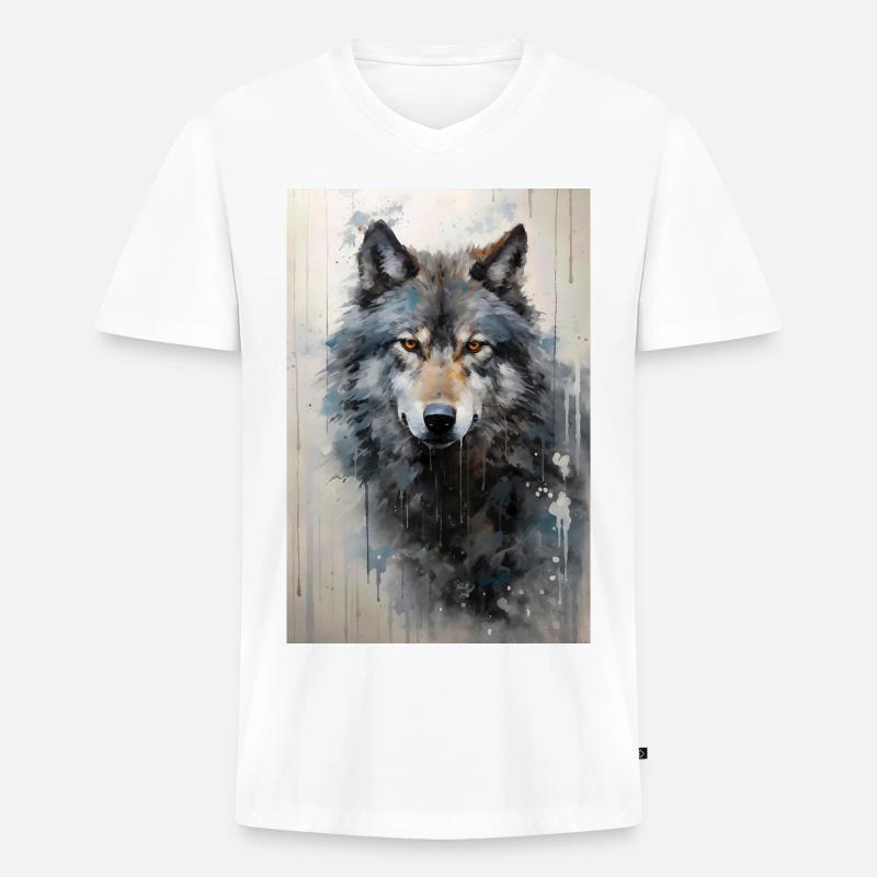 Illustration eines Wolfes - Männer Premium Bio T-Shirt mit V-Ausschnitt - Weiß