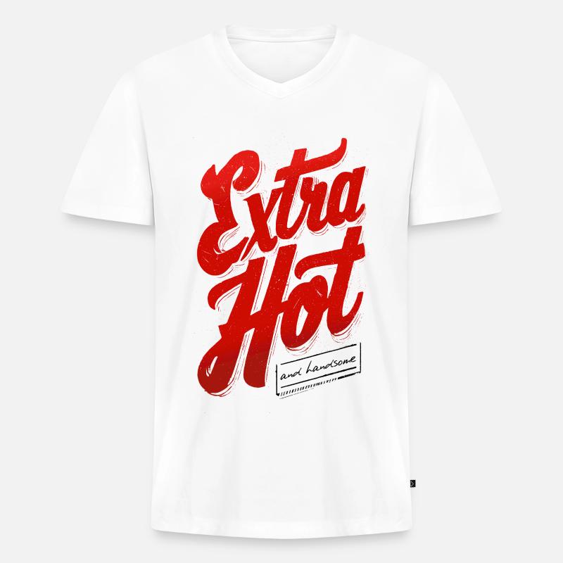 Extra Hot - Männer Premium Bio T-Shirt mit V-Ausschnitt - Weiß