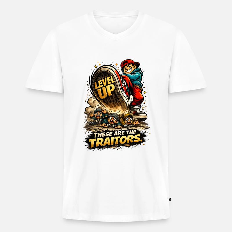 Level Up Crew Runner - Männer Premium Bio T-Shirt mit V-Ausschnitt - Weiß