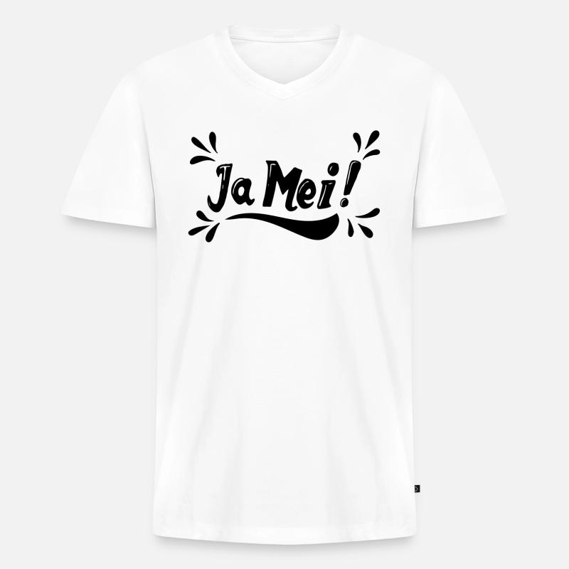 JA MEI ! Bayrisch Spruch - Männer Premium Bio T-Shirt mit V-Ausschnitt - Weiß