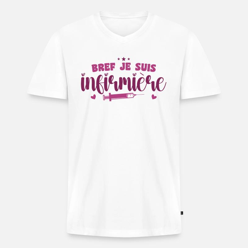 Kurz gesagt, ich bin Krankenschwester - Männer Premium Bio T-Shirt mit V-Ausschnitt - Weiß