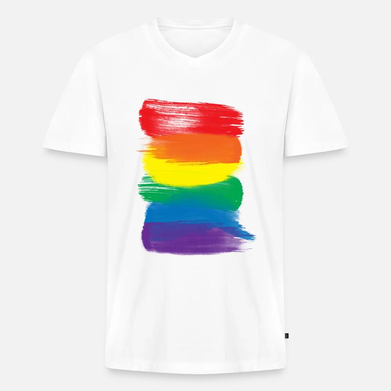 Pride-Malstriche - Pride-Regenbogenfahne - Männer Premium Bio T-Shirt mit V-Ausschnitt - Weiß