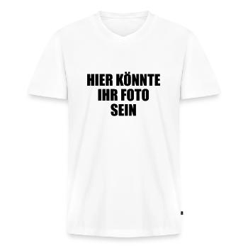 Hier könnte ihr Foto Geschenk selber gestalten - Männer Premium Bio T-Shirt mit V-Ausschnitt - Weiß - Vorne - Nico (187cm)