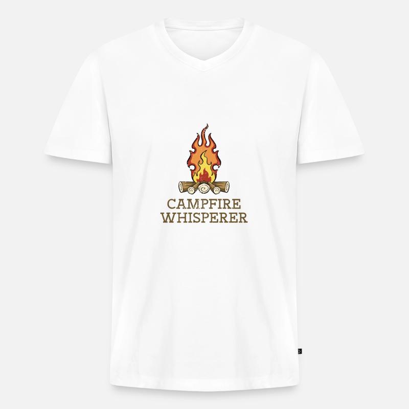 Campfire Whisperer - Männer Premium Bio T-Shirt mit V-Ausschnitt - Weiß