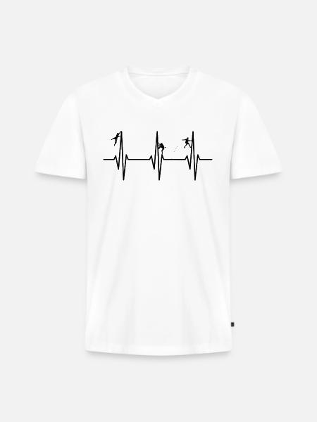 Climbing ECG pulse heartbeat - Men's Premium Organic T-shirt with V-neck - white