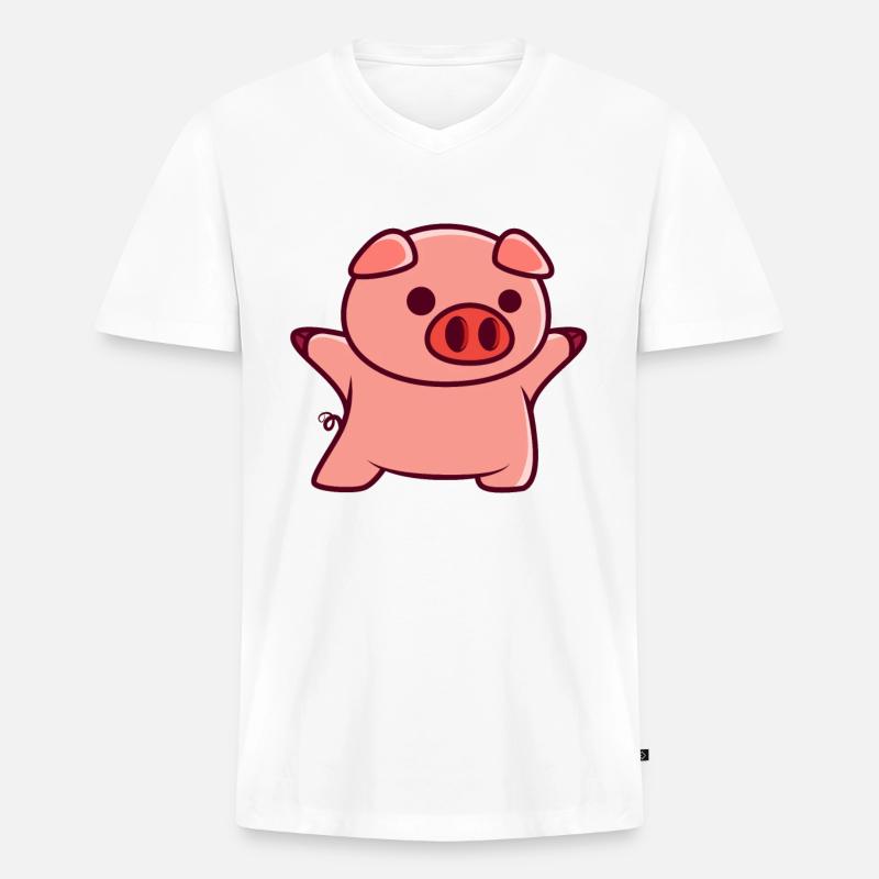 Kleines Schweinchen - Männer Premium Bio T-Shirt mit V-Ausschnitt - Weiß