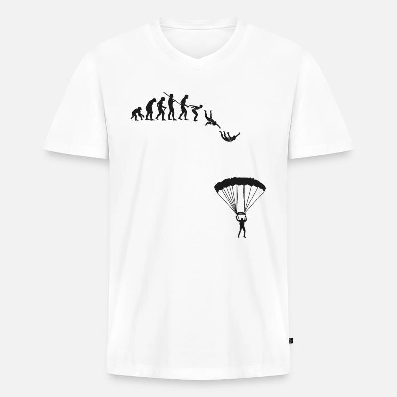 Fallschirmspringer Evolution - Männer Premium Bio T-Shirt mit V-Ausschnitt - Weiß