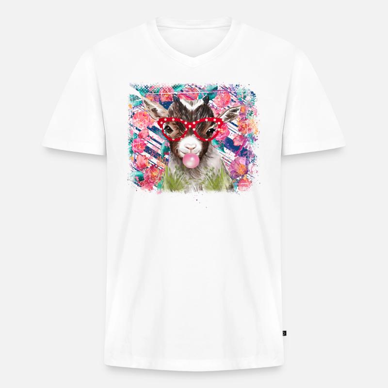 Ziege mit Brille - Männer Premium Bio T-Shirt mit V-Ausschnitt - Weiß