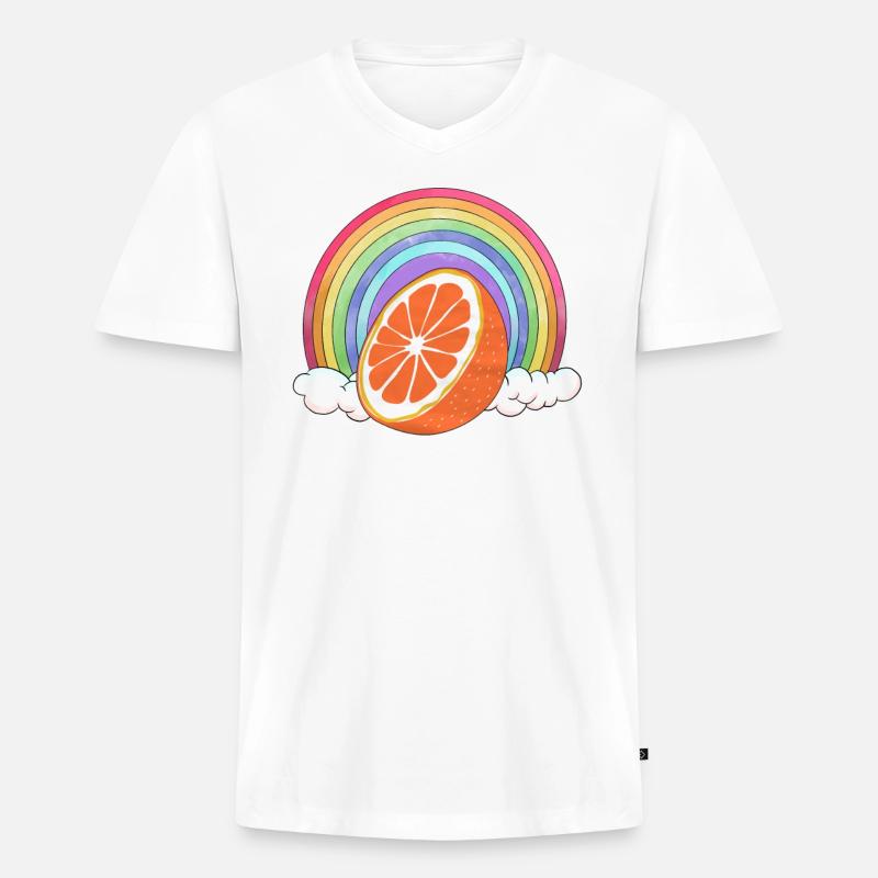 Regenbogenorange - Männer Premium Bio T-Shirt mit V-Ausschnitt - Weiß