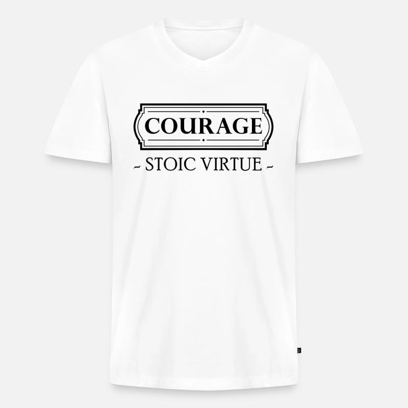 Stoic Virtue Courage Mut Stoizismus Stoiker Stoa - Männer Premium Bio T-Shirt mit V-Ausschnitt - Weiß