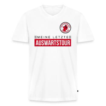Letzte Auswärtstour Junggesellenabschied JGA - Männer Premium Bio T-Shirt mit V-Ausschnitt - Weiß - Vorne - Nico (187cm)