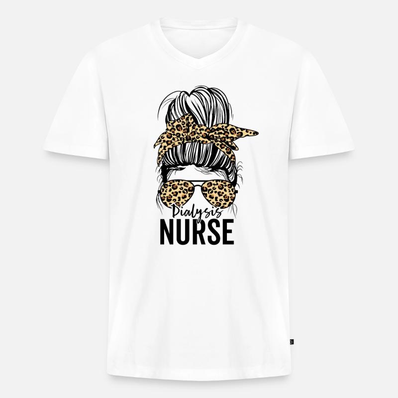 Lustige Dialyseschwester Nephrologie Messy Bun - Männer Premium Bio T-Shirt mit V-Ausschnitt - Weiß