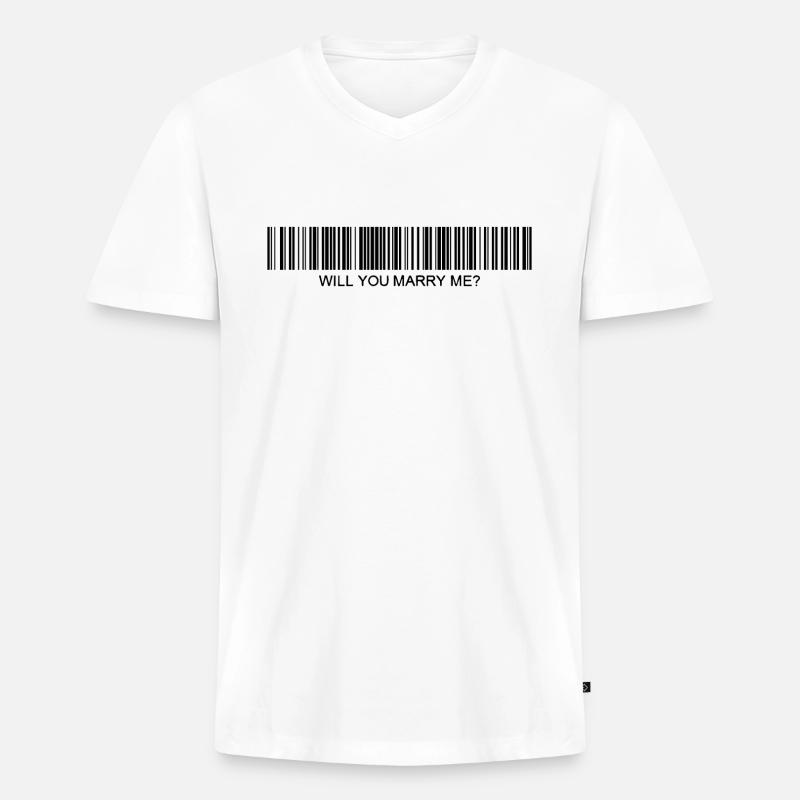 Heiratest du mich Strichcode - Männer Premium Bio T-Shirt mit V-Ausschnitt - Weiß