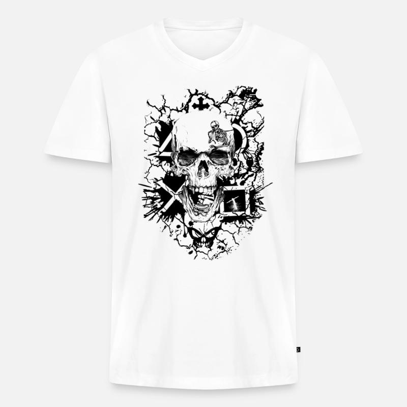Skull Gothic - Männer Premium Bio T-Shirt mit V-Ausschnitt - Weiß