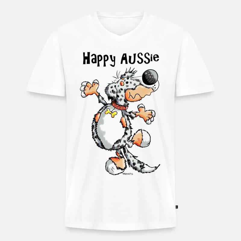 Arian der Australian Shepherd - Männer Premium Bio T-Shirt mit V-Ausschnitt - Weiß