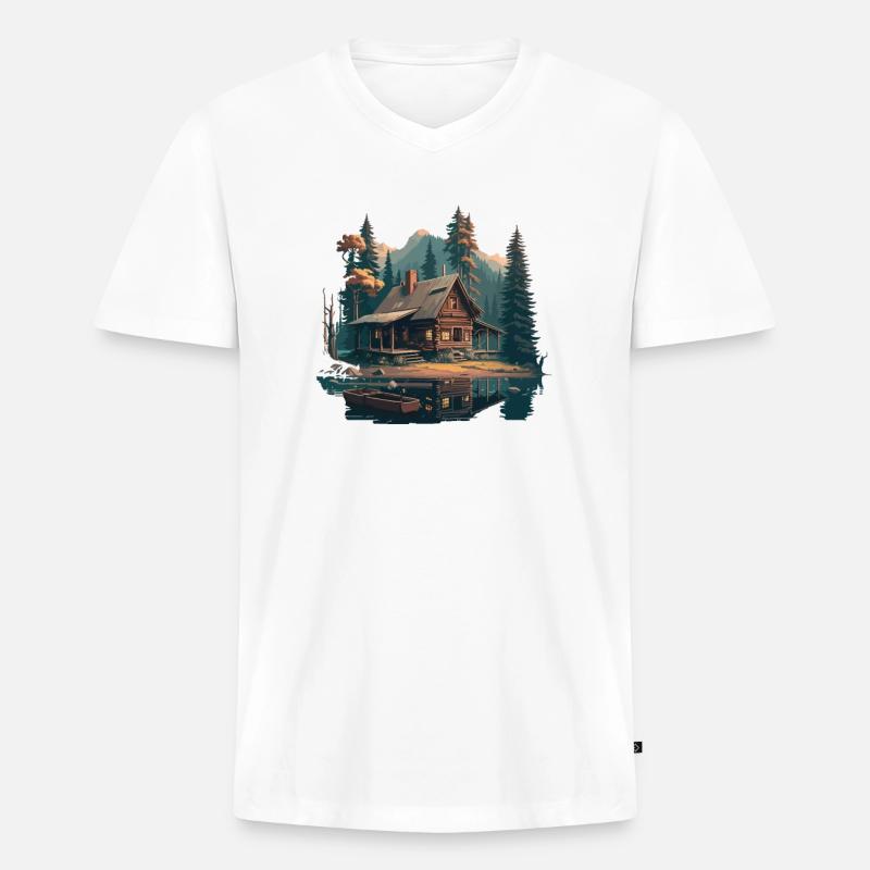 Déconnecté Camping Cabane Mountain Déconnecté - T-shirt encolure en V Premium bio Homme - undefined
