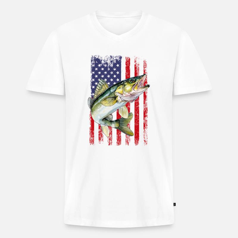 Walleye camo American flag - Männer Premium Bio T-Shirt mit V-Ausschnitt - undefined