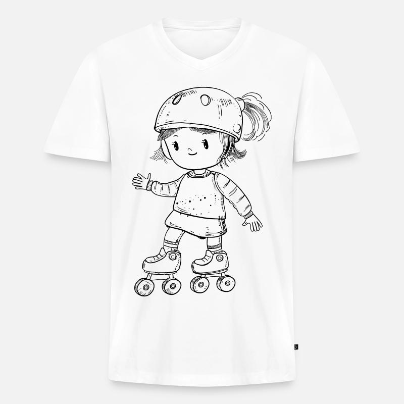 Rollschuhfahrerin Comic Look - Männer Premium Bio T-Shirt mit V-Ausschnitt - Weiß