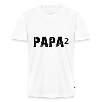 Papa hoch 2 - Familie - Gay - Homosexualität - Männer Premium Bio T-Shirt mit V-Ausschnitt - Weiß - Vorne - Nico (187cm)