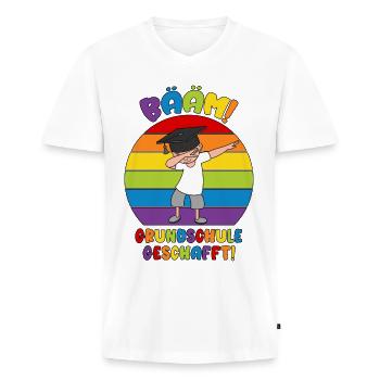 Abschluss Grundschule 2026 Bääm Schule geschafft - Männer Premium Bio T-Shirt mit V-Ausschnitt - Weiß - Vorne - Nico (187cm)