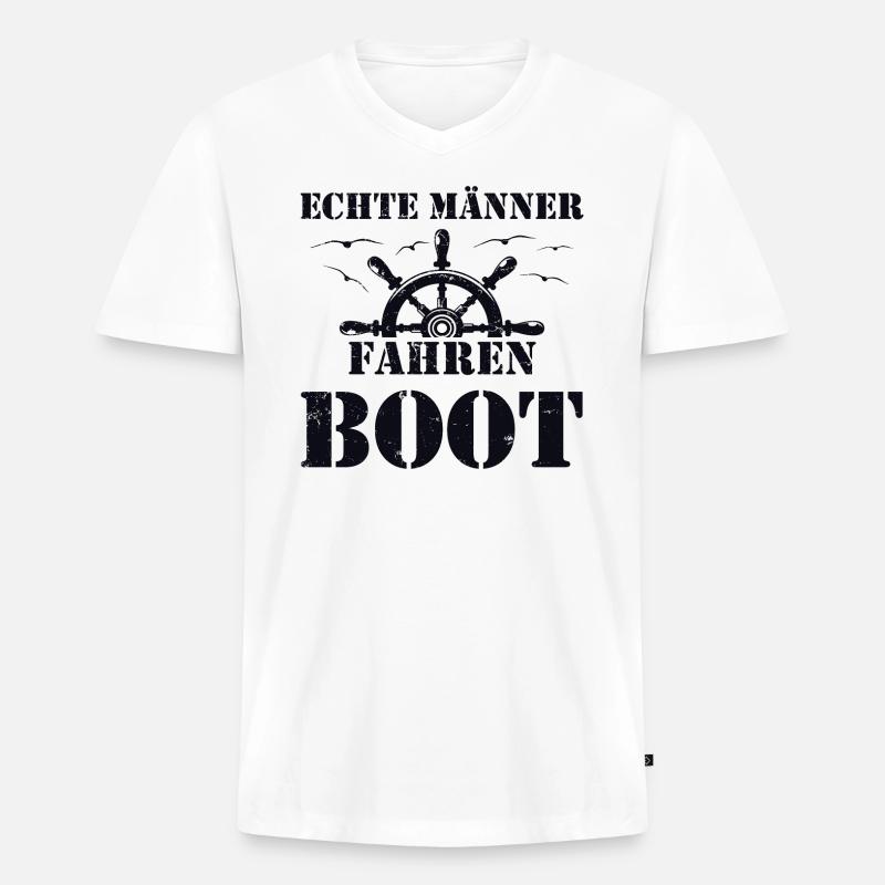 Echte Männer fahren Boot - Männer Premium Bio T-Shirt mit V-Ausschnitt - Weiß