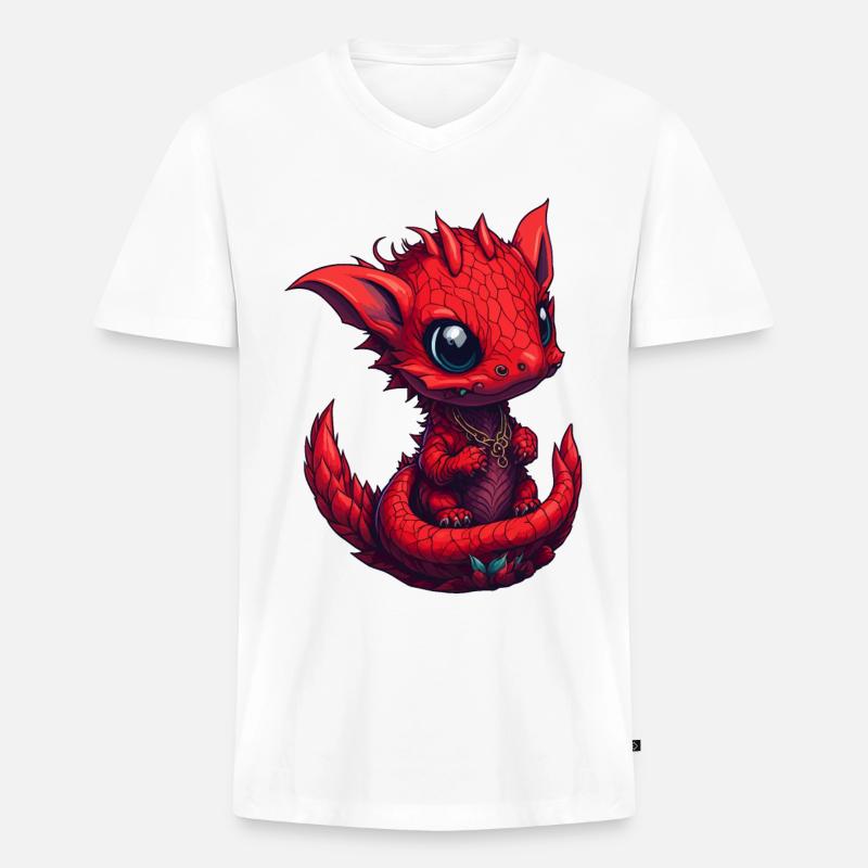 Baby Dragon - Männer Premium Bio T-Shirt mit V-Ausschnitt - Weiß