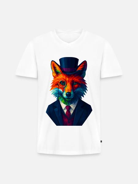 WPAP Stil Tiere - Fuchs eleganter Anzug Monokel - Männer Premium Bio T-Shirt mit V-Ausschnitt - Weiß