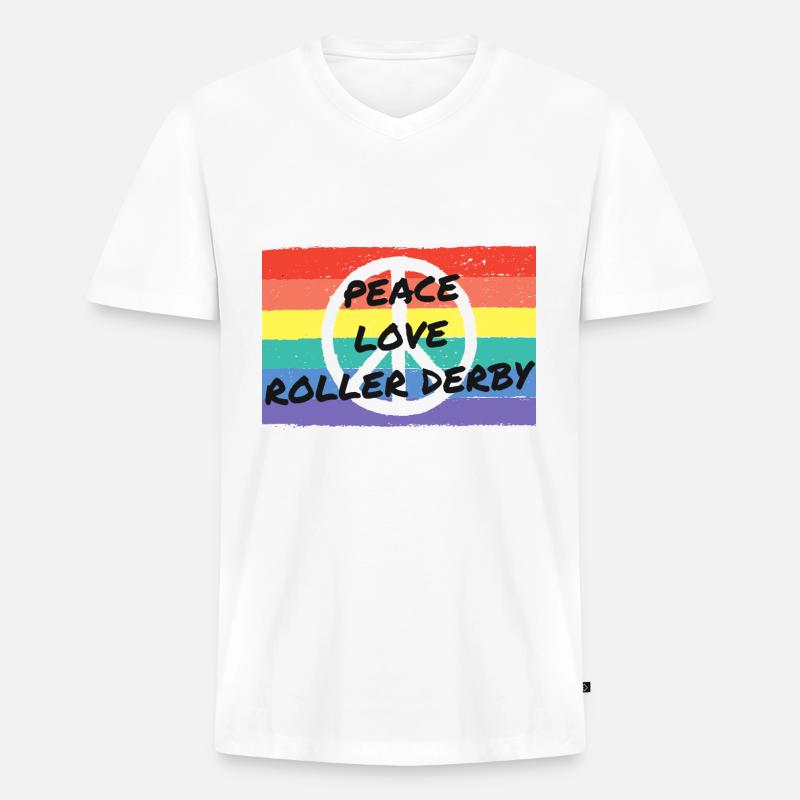 Frieden. Liebe. Roller Derby. - Männer Premium Bio T-Shirt mit V-Ausschnitt - Weiß