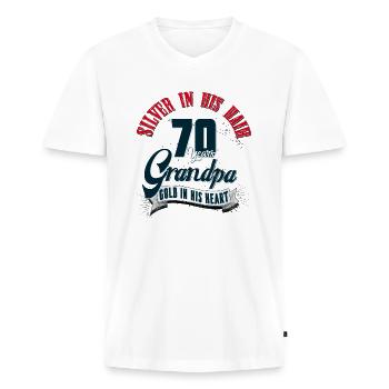 Grand-père, 70e anniversaire, 70 ans, présent - T-shirt encolure en V Premium bio Homme - blanc - Devant - Nico (187cm)