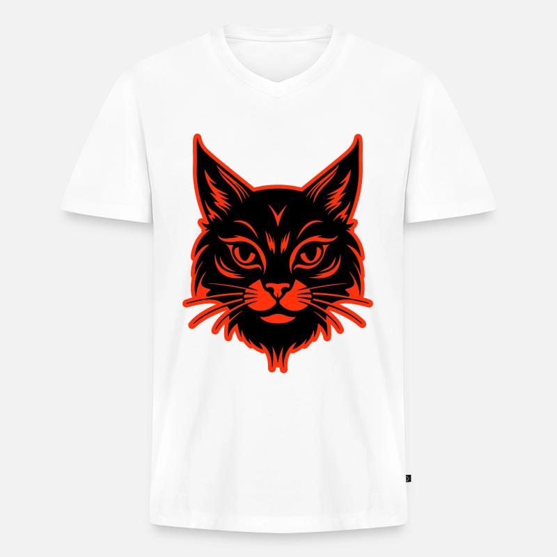 Katze Kopf - Männer Premium Bio T-Shirt mit V-Ausschnitt - Weiß