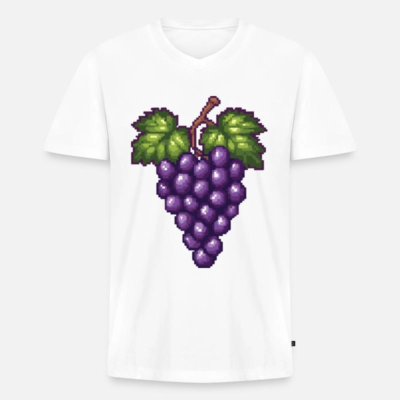 Weintrauben Pixel - Männer Premium Bio T-Shirt mit V-Ausschnitt - Weiß