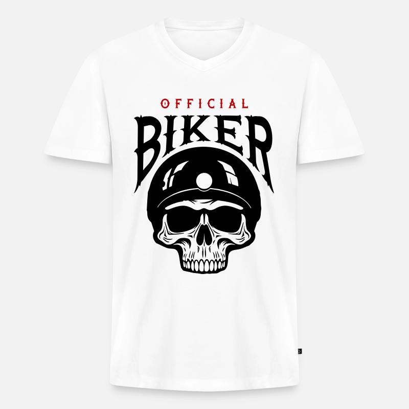 Skelett Biker - Männer Premium Bio T-Shirt mit V-Ausschnitt - Weiß