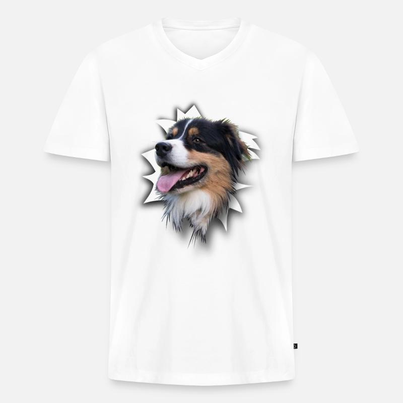 Australian Shepherd - Männer Premium Bio T-Shirt mit V-Ausschnitt - Weiß