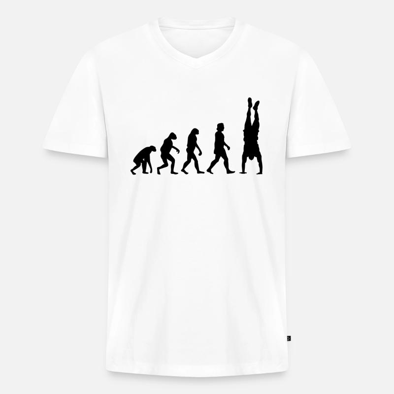 Handstand Evolution - Männer Premium Bio T-Shirt mit V-Ausschnitt - Weiß