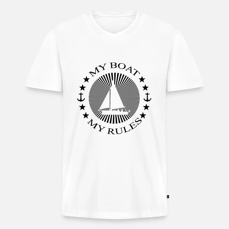 Segelboot - Männer Premium Bio T-Shirt mit V-Ausschnitt - Weiß