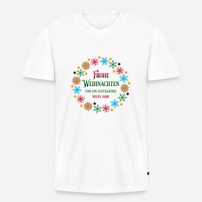 Weihnachtskranz w H - Männer Premium Bio T-Shirt mit V-Ausschnitt - Weiß