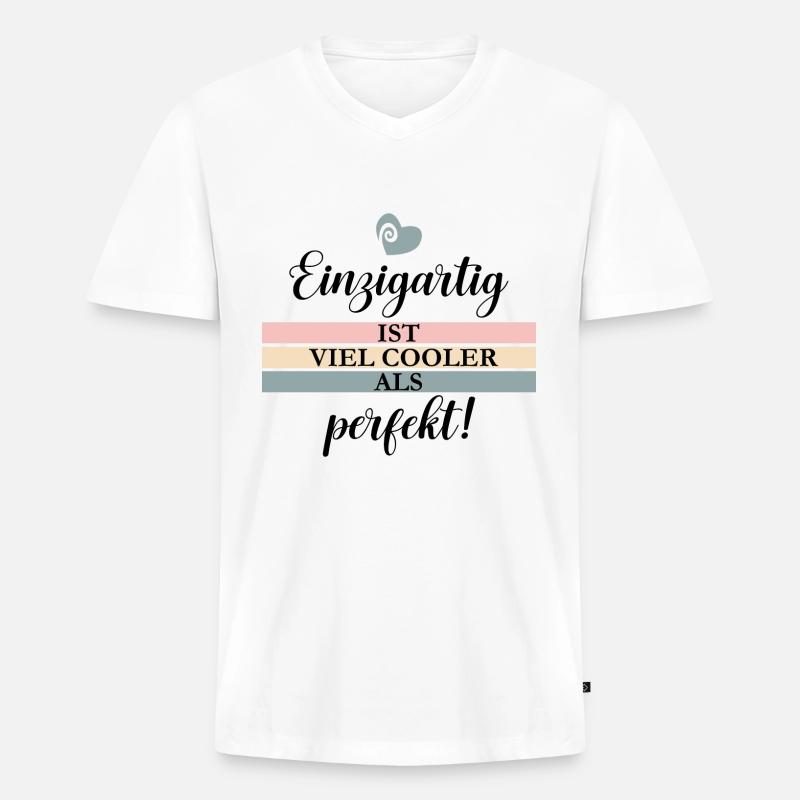 Einzigartig - Männer Premium Bio T-Shirt mit V-Ausschnitt - Weiß