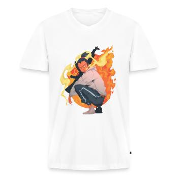 Anime Manga Streetboy Manga - T-shirt encolure en V Premium bio Homme - blanc - Devant - Nico (187cm)