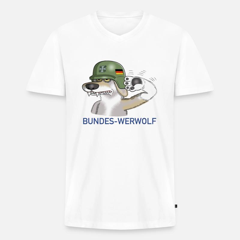 Bundes Werwolf - Männer Premium Bio T-Shirt mit V-Ausschnitt - Weiß