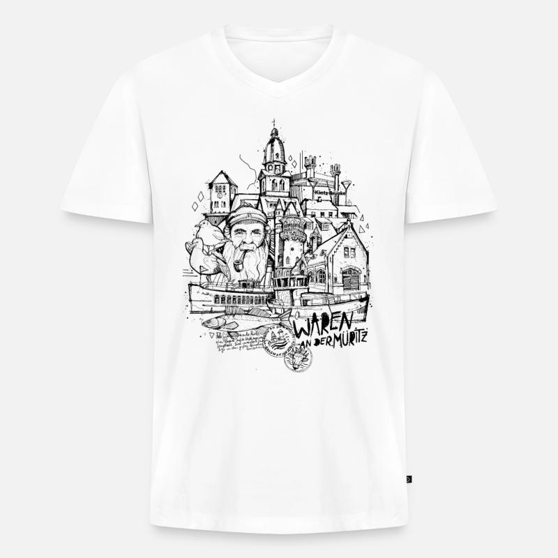 Waren an der Müritz - Männer Premium Bio T-Shirt mit V-Ausschnitt - Weiß