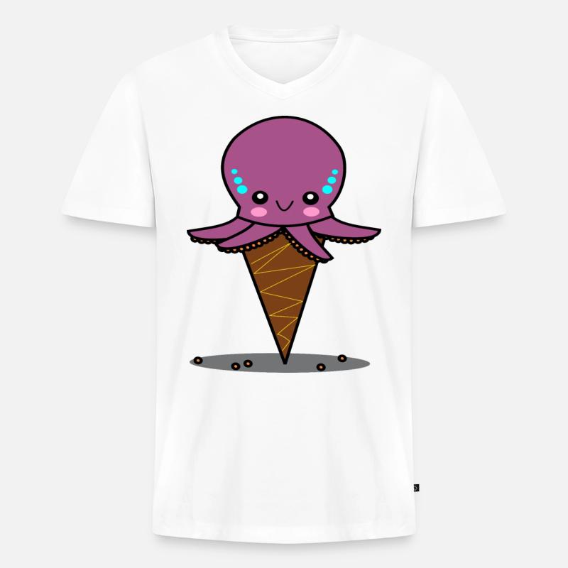 Oktopus Eis - Männer Premium Bio T-Shirt mit V-Ausschnitt - Weiß