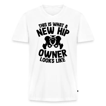 Hüft OP Operation Geschenk Genesung Neue Hüfte - Männer Premium Bio T-Shirt mit V-Ausschnitt - Weiß - Vorne - Nico (187cm)