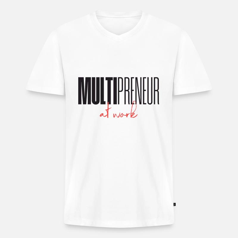 Mulitpreneur at work - Männer Premium Bio T-Shirt mit V-Ausschnitt - Weiß